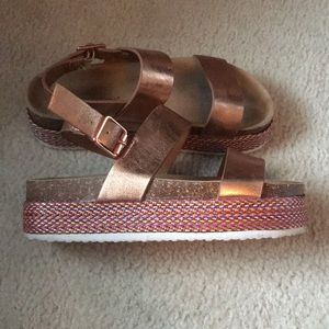 Rose Gold Woven Platform Sandals Pierre Dumas